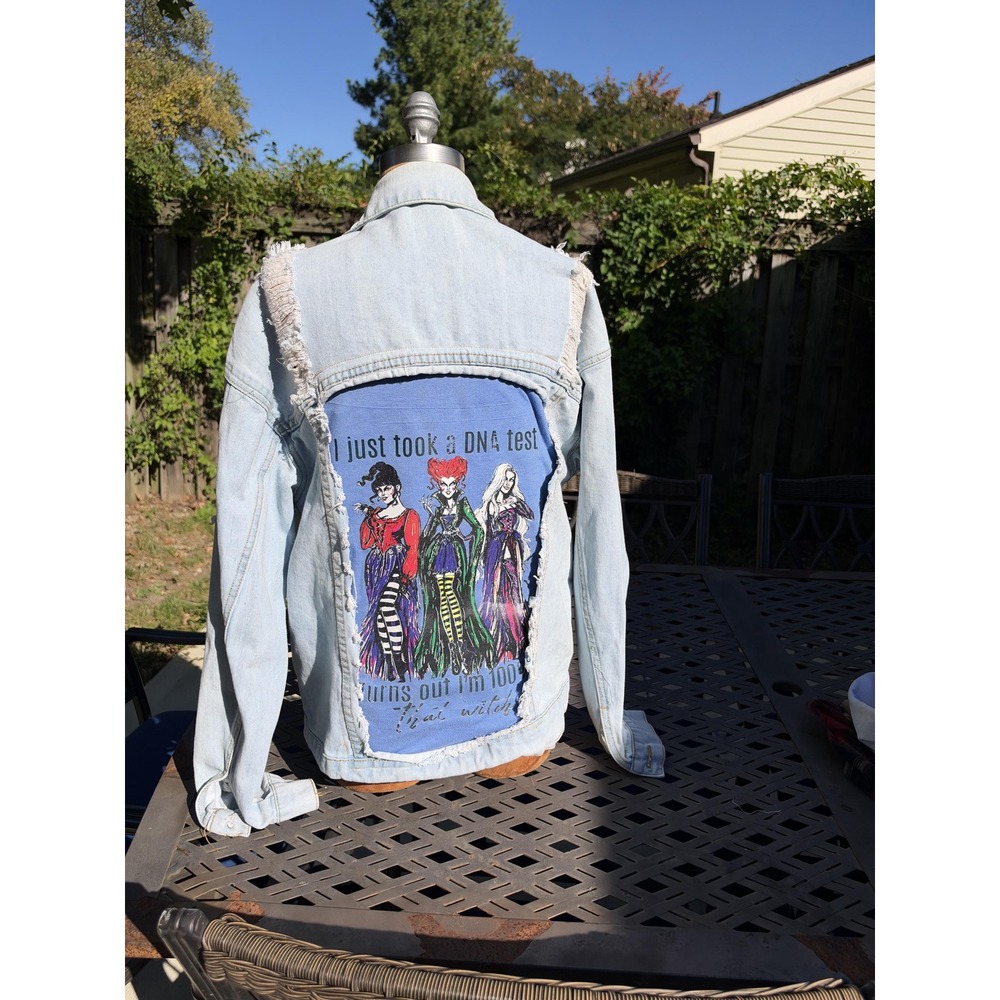 GG's Closet 8 Upcycled Witch Denim Jacket Light Wash Distressed Reworked Size M